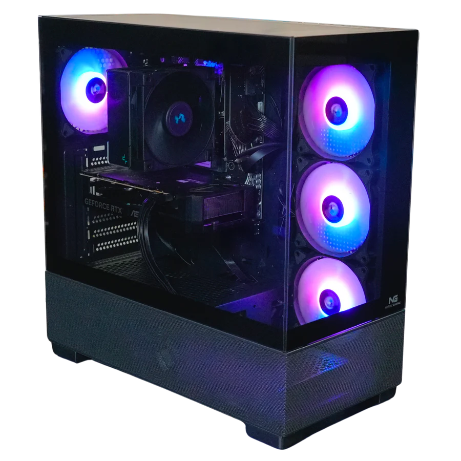 Geekd Quantom Orion gaming computer med RTX 5060, Ryzen 7 5700X, 16GB RAM og 1TB NVMe SSD – stærk gamer PC til 1080p og 1440p gaming