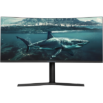 SharkGaming 34" ultrawide gaming skærm med 180Hz, 3440x1440 UWQHD opløsning og curved VA panel – perfekt til immersive gaming