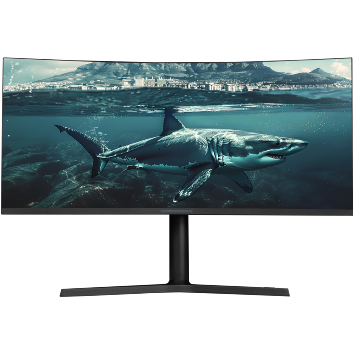 SharkGaming 34" ultrawide gaming skærm med 180Hz, 3440x1440 UWQHD opløsning og curved VA panel – perfekt til immersive gaming