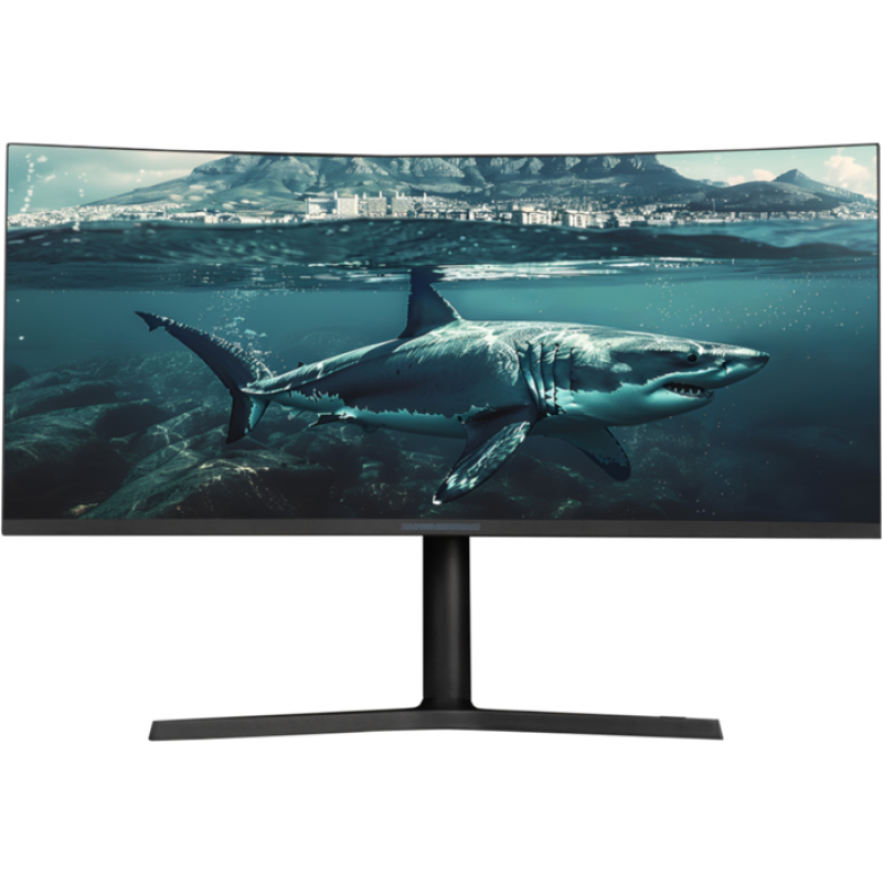 SharkGaming 34" ultrawide gaming skærm med 180Hz, 3440x1440 UWQHD opløsning og curved VA panel – perfekt til immersive gaming
